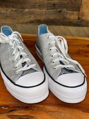 Converse Chuck Taylor All Star Silver Glitter Blue Leopard Sneaker Sz 10
